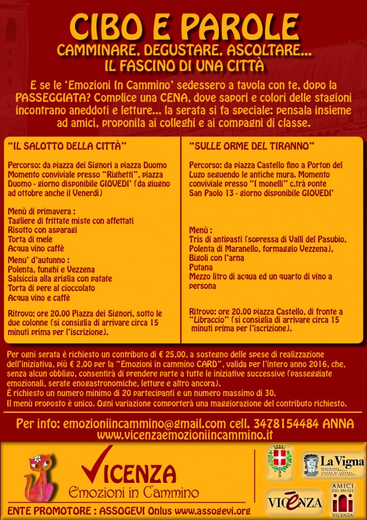 cartello passeggiate e cene rosso